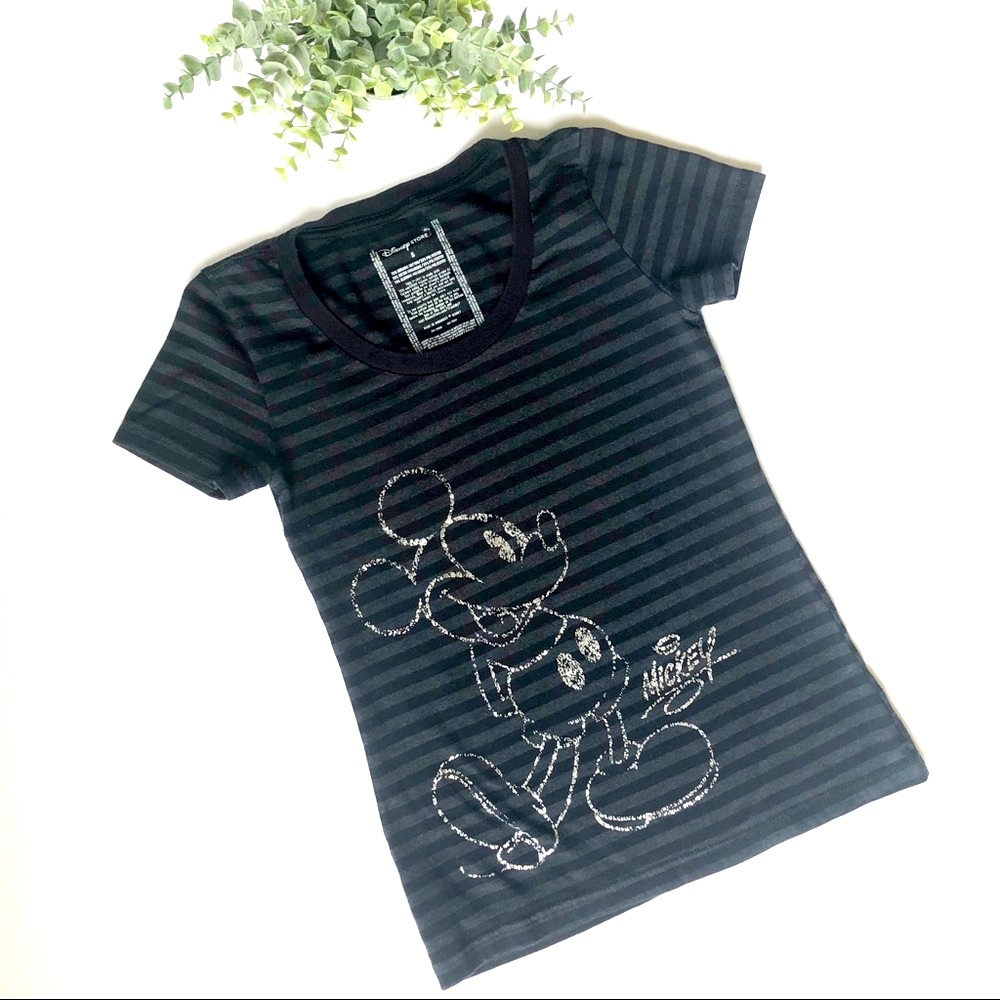 Disney Mickey Mouse Silver Black Gray Stripe Small